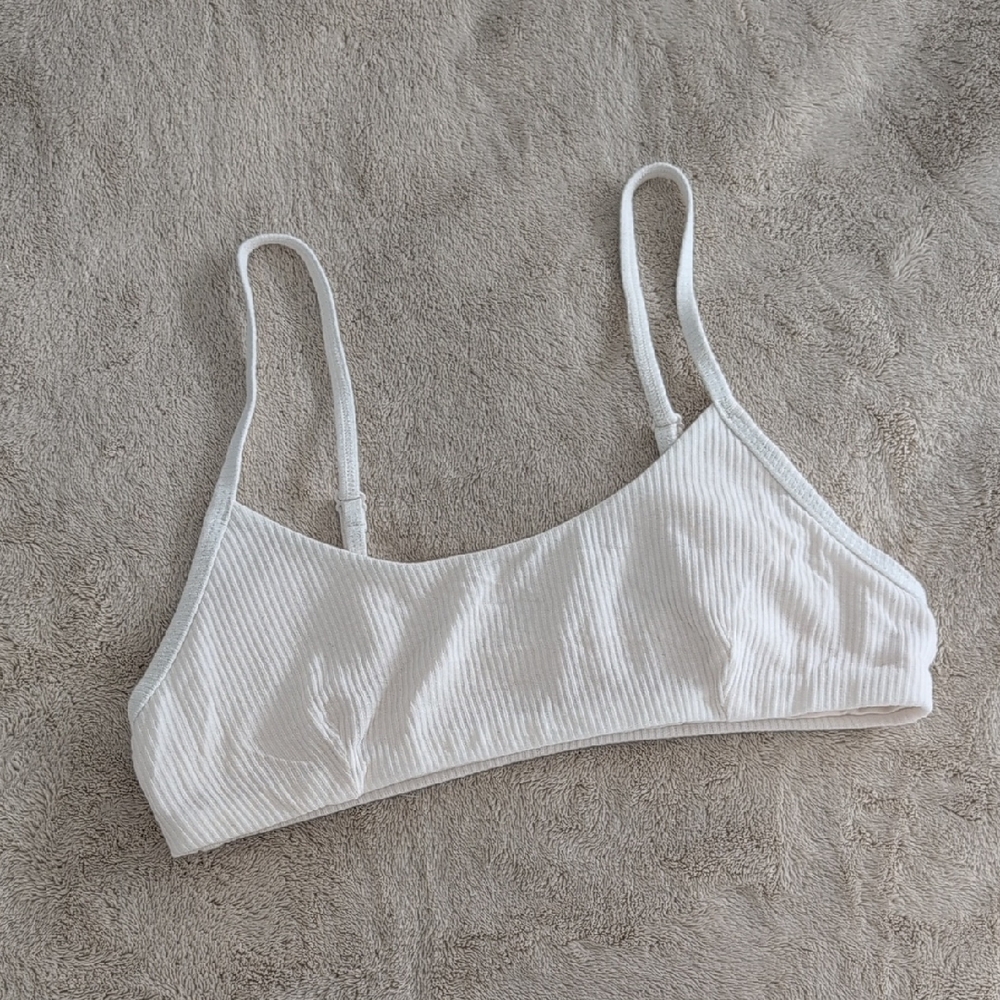 ALO Yoga Ivory White Ribbed Bralette, Size S